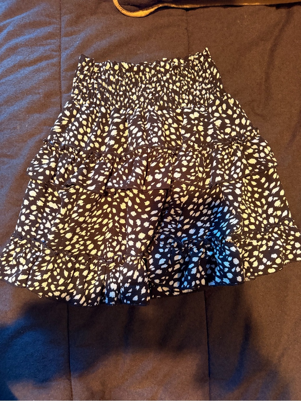 Altar'd State Black Mini Skirt with Cream Spot Print